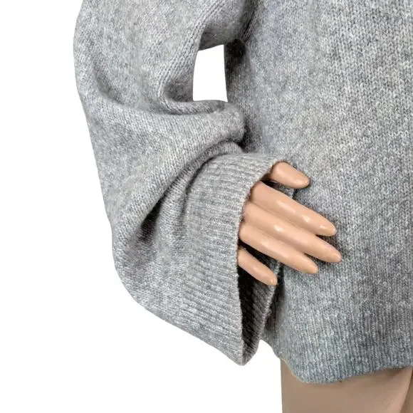 Adriano Goldschmied Noelle Gray Silver Chunky Knit Flare Sleeve Sweater SZ L - Picture 8 of 14